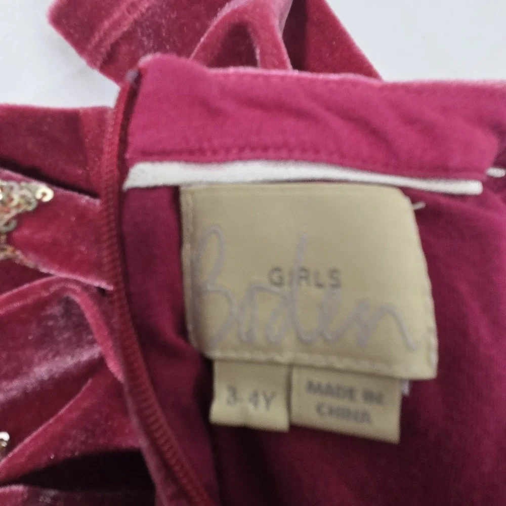 Boden Girls Pink Velour Dress With Sequin Stars